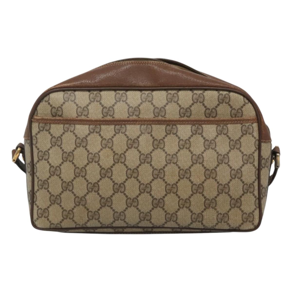 GUCCI GG Supreme Web Sherry Line Bag PVC Beige Gold 001 56 0860 Auth BA729