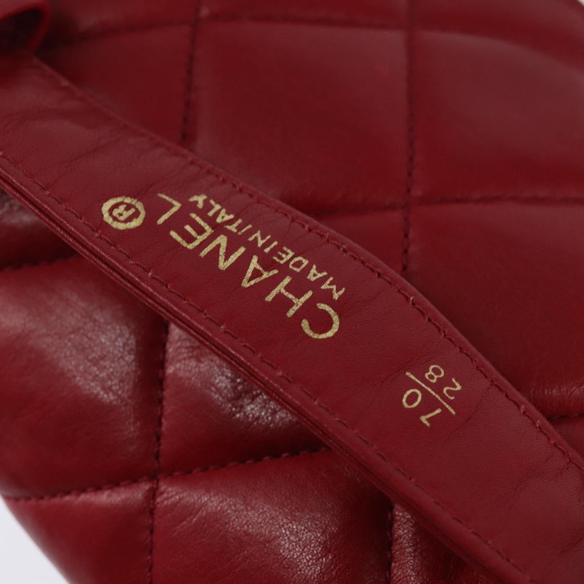 CHANEL Matelasse Waist Bag Lamb Skin Red Gold CC Auth BA7291