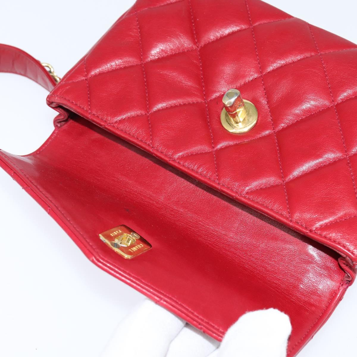 CHANEL Matelasse Waist Bag Lamb Skin Red Gold CC Auth BA7291