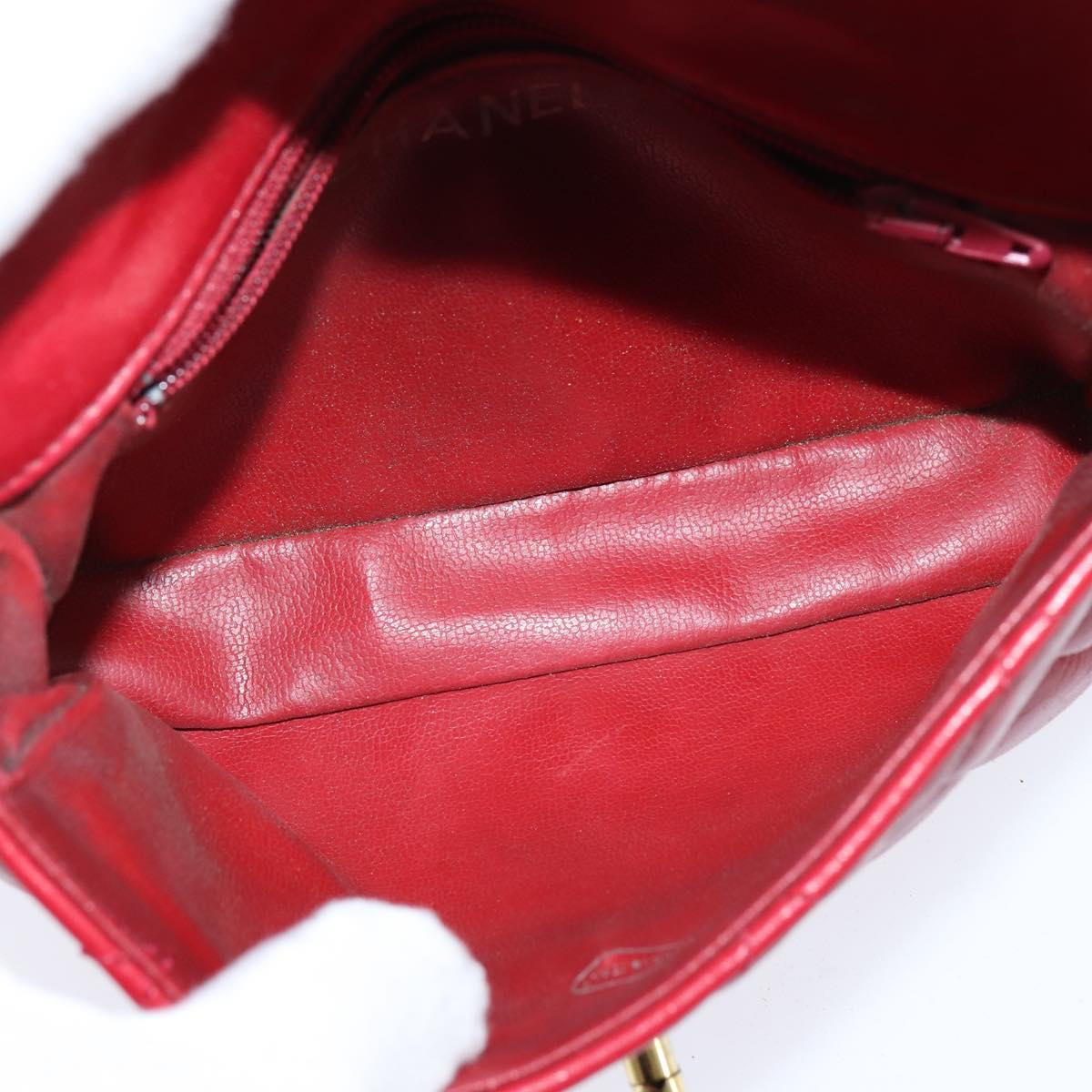 CHANEL Matelasse Waist Bag Lamb Skin Red Gold CC Auth BA7291