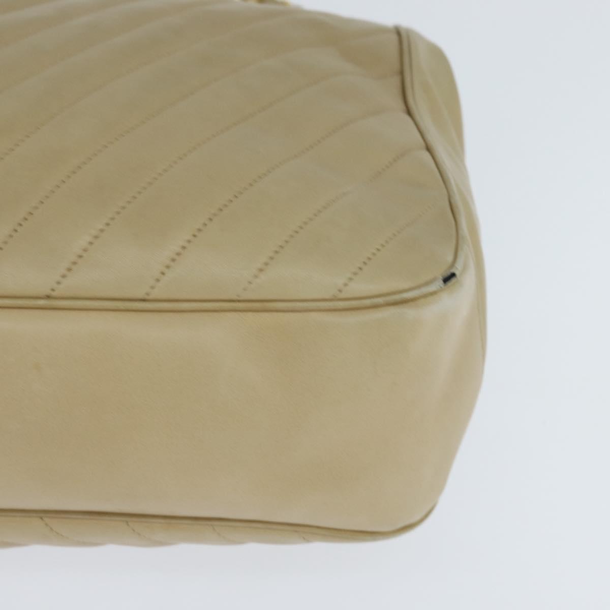 CHANEL Chain V Stitch Shoulder Bag Lamb Skin Beige Gold CC Auth BA7292