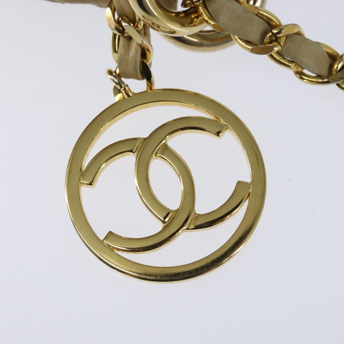 CHANEL Chain V Stitch Shoulder Bag Lamb Skin Beige Gold CC Auth BA7292