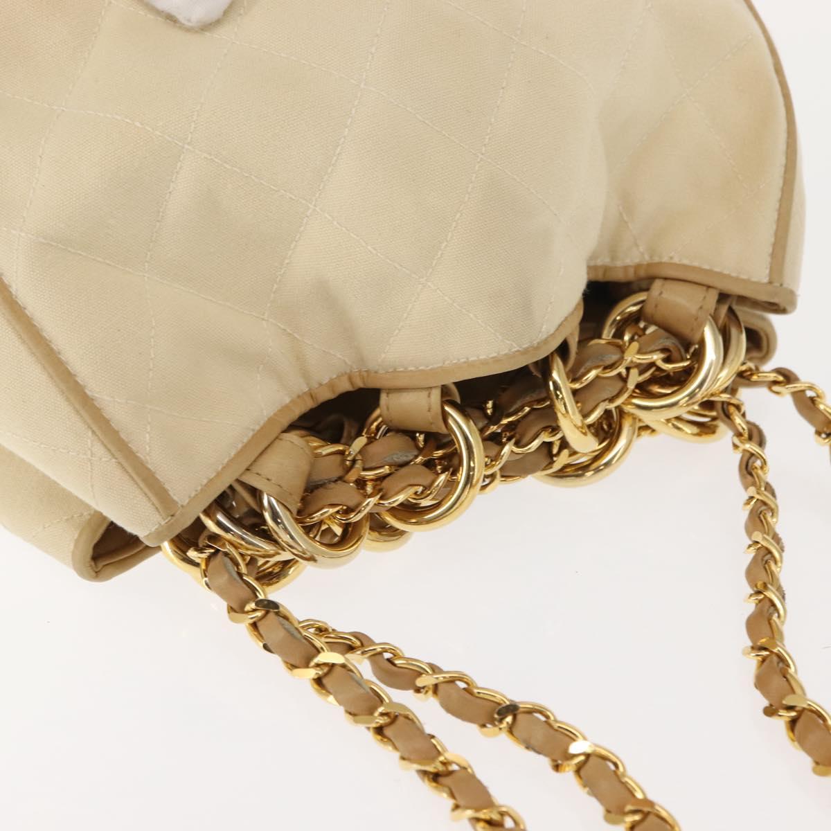 CHANEL Matelasse Chain Shoulder Bag Canvas Beige Gold CC Auth BA7293