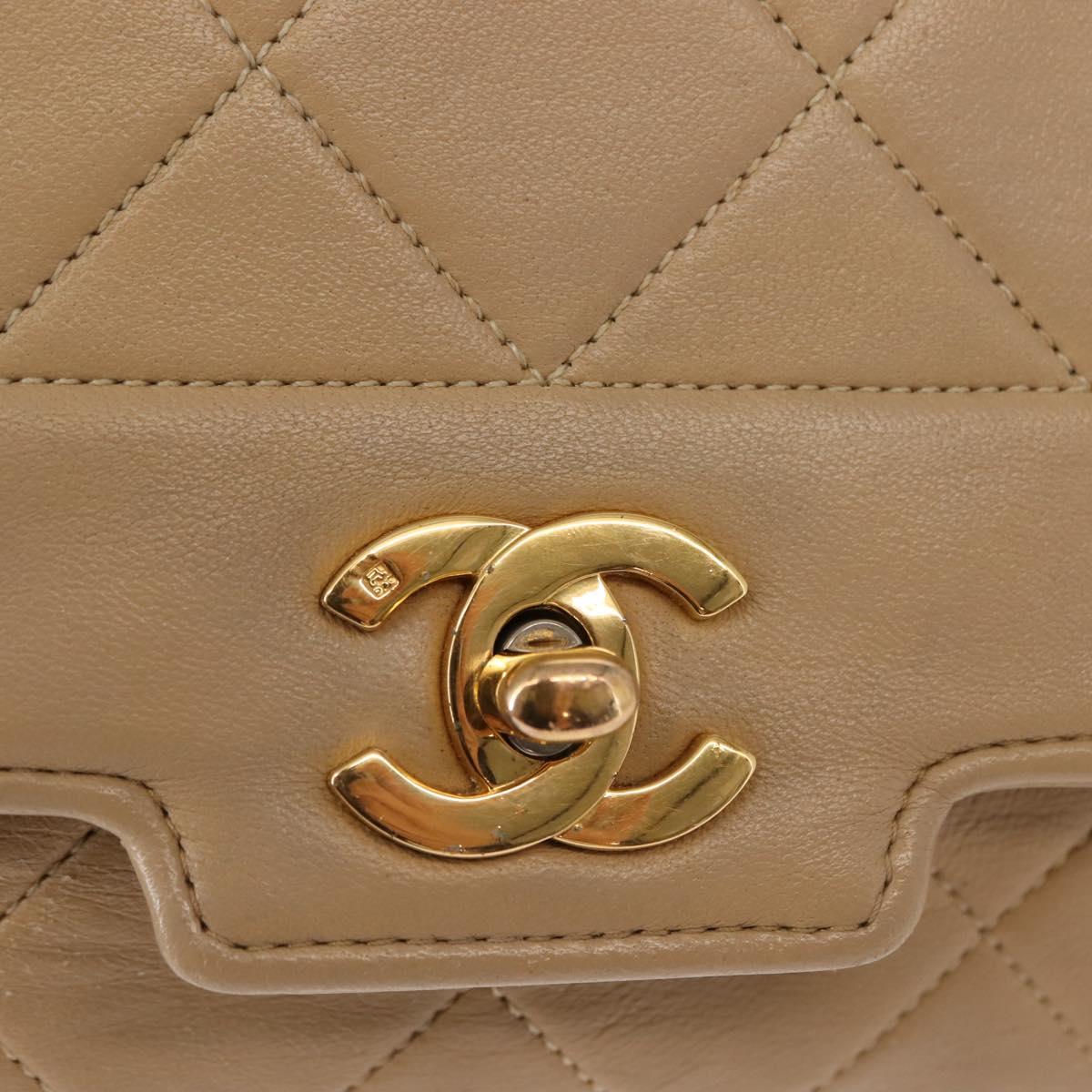 CHANEL Matelasse Chain Shoulder Bag Lamb Skin Beige Gold CC Auth BA7295