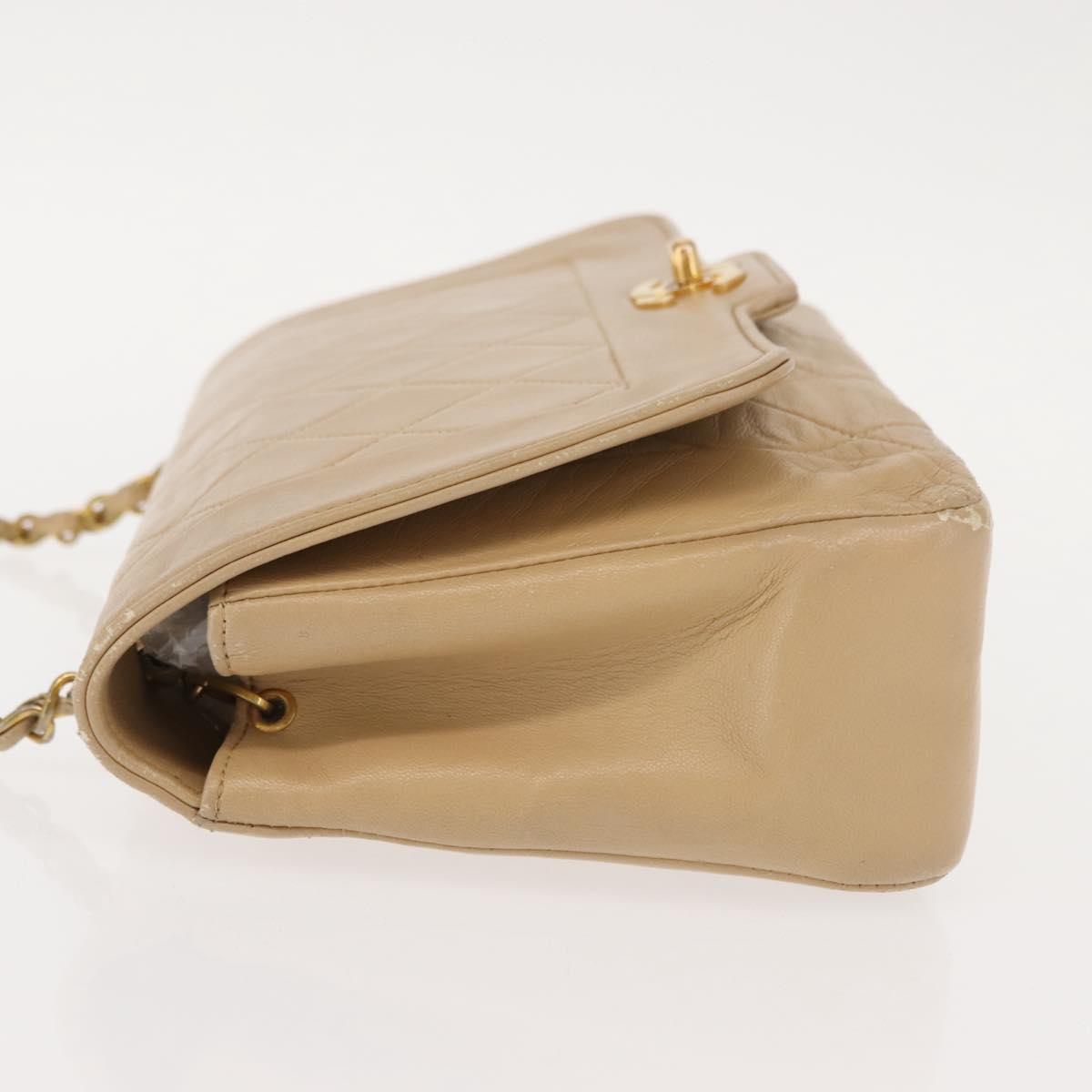 CHANEL Matelasse Chain Shoulder Bag Lamb Skin Beige Gold CC Auth BA7295