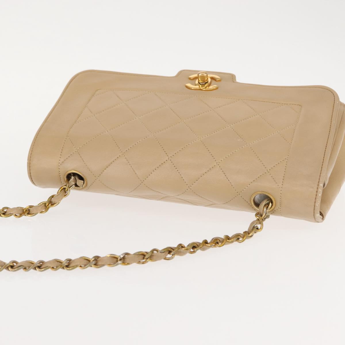 CHANEL Matelasse Chain Shoulder Bag Lamb Skin Beige Gold CC Auth BA7295