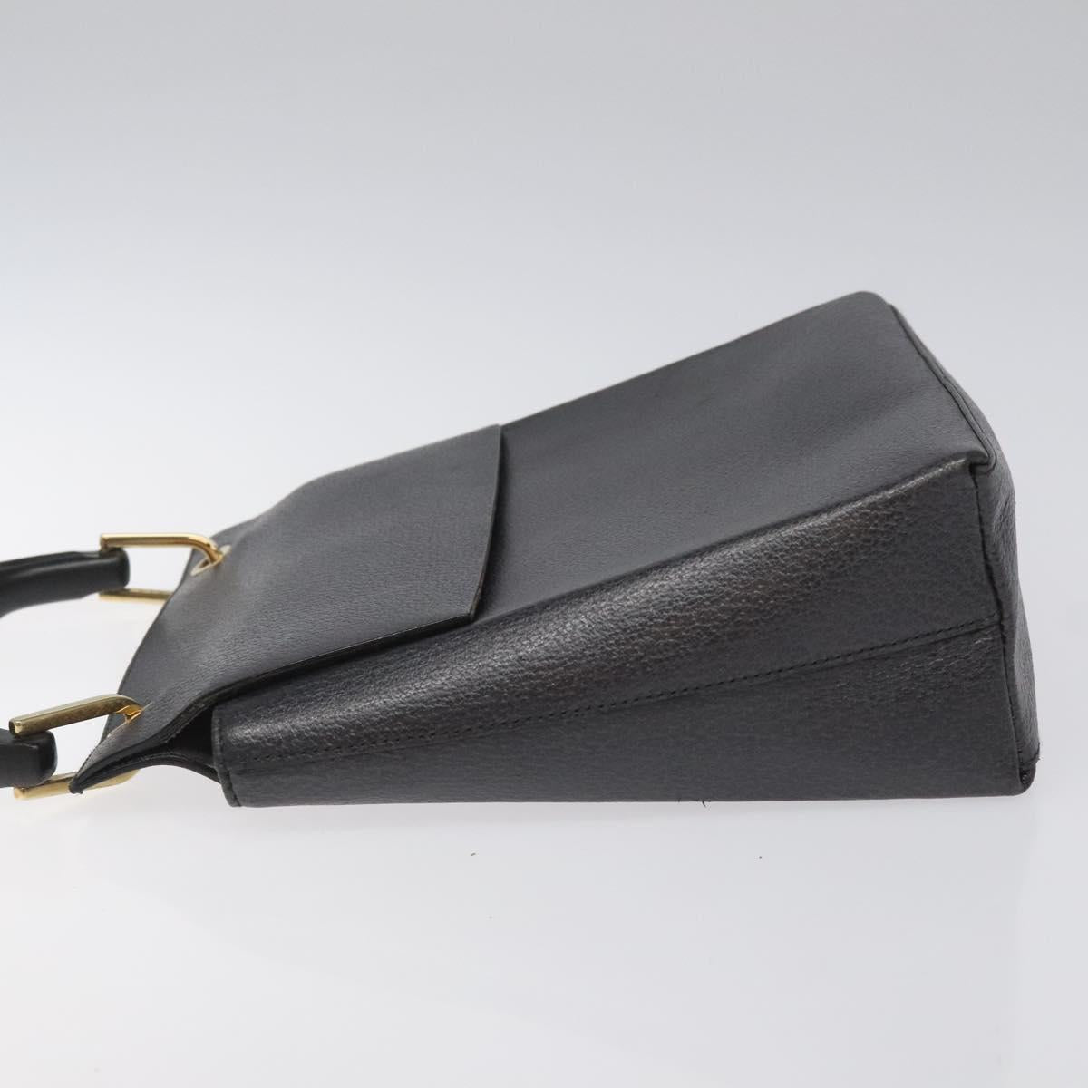 GUCCI Bamboo Hand Bag Leather Black Gold 001 3444 1887 Auth BA730