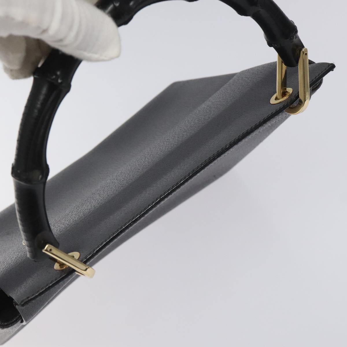 GUCCI Bamboo Hand Bag Leather Black Gold 001 3444 1887 Auth BA730