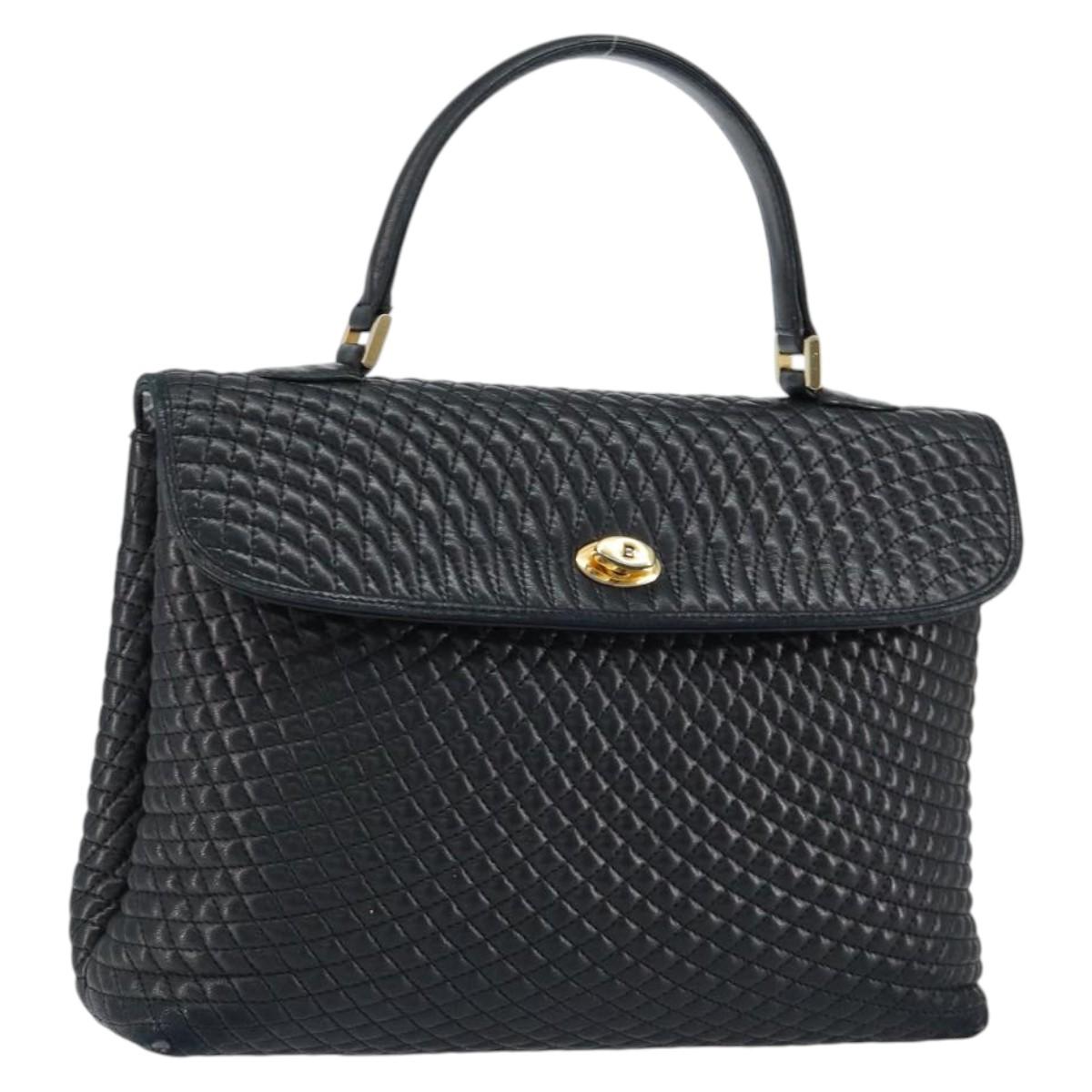 BALLY Hand Bag Leather Black Gold Auth BA7301