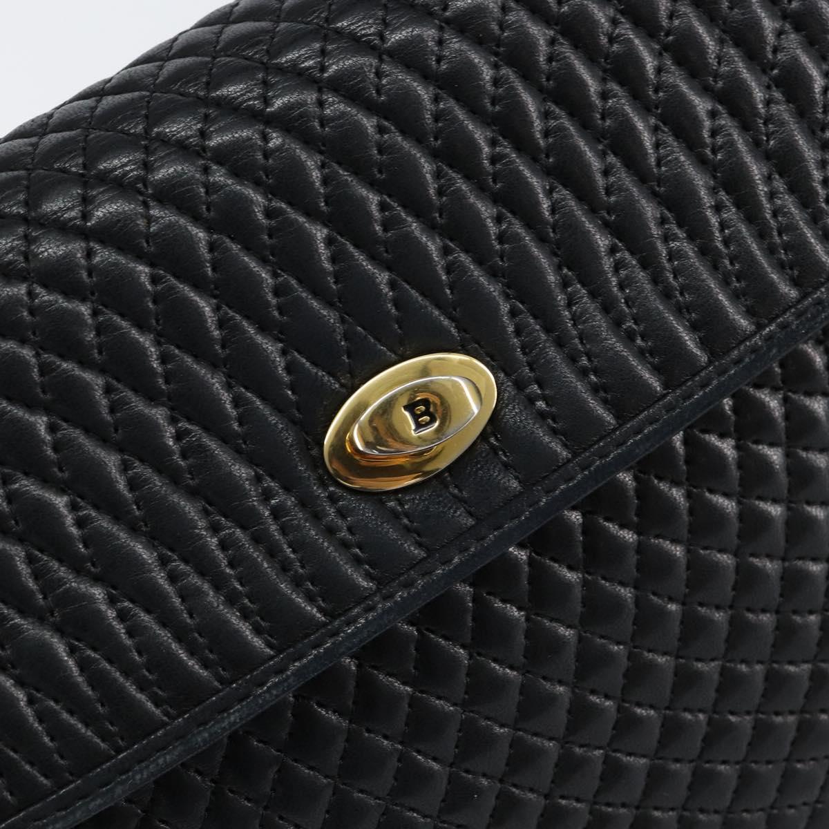 BALLY Hand Bag Leather Black Gold Auth BA7301