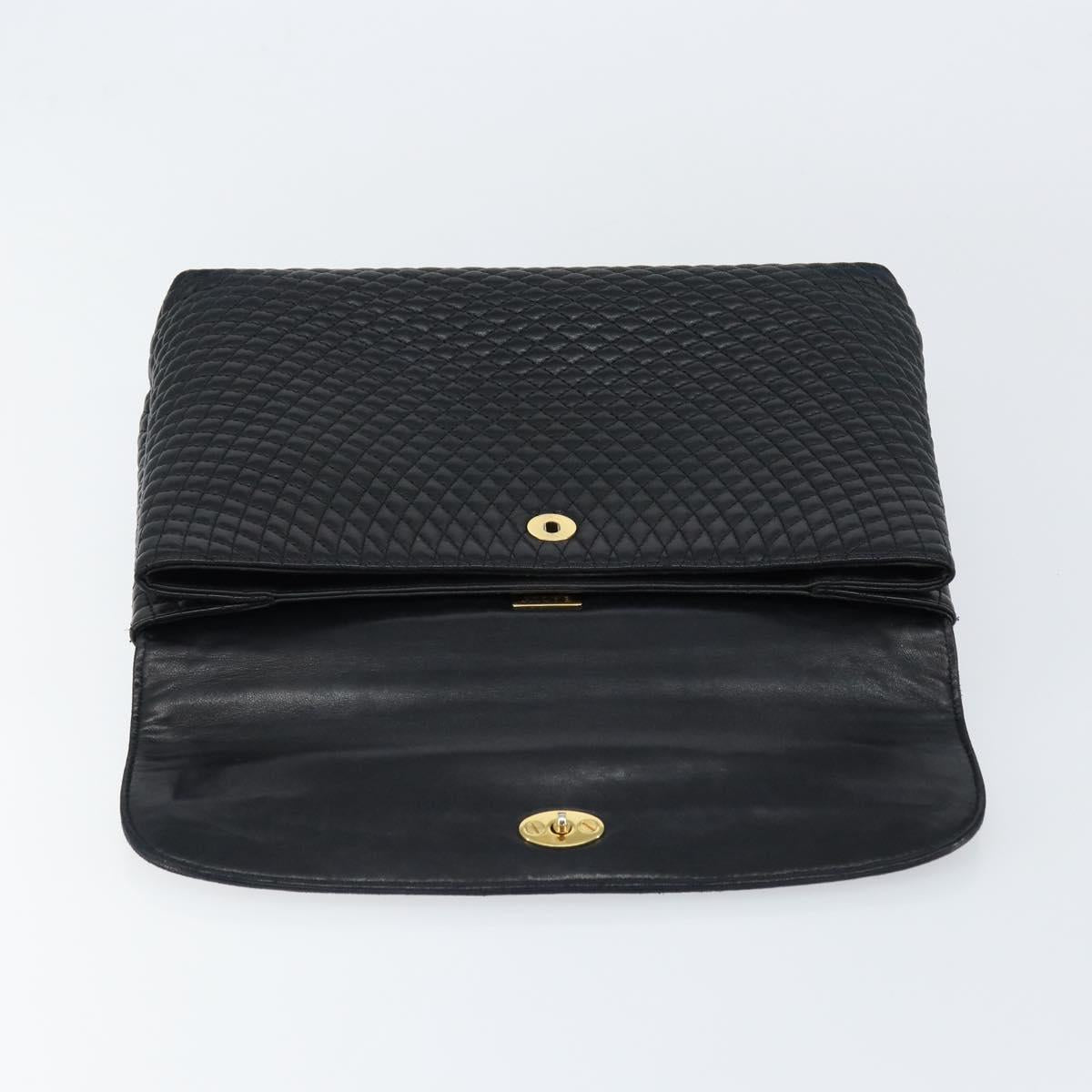 BALLY Hand Bag Leather Black Gold Auth BA7301