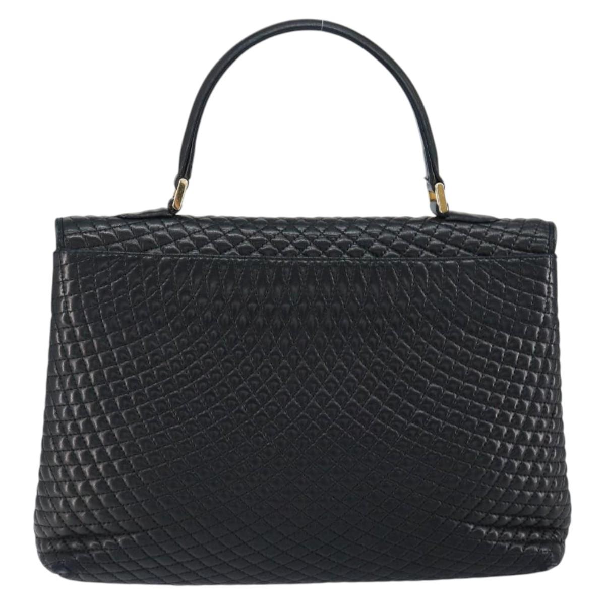 BALLY Hand Bag Leather Black Gold Auth BA7301