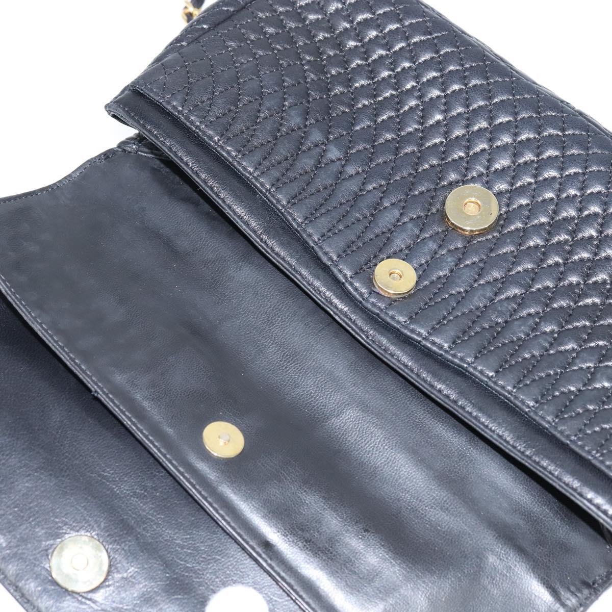 BALLY Chain Shoulder Bag Leather Black Gold Auth BA7302