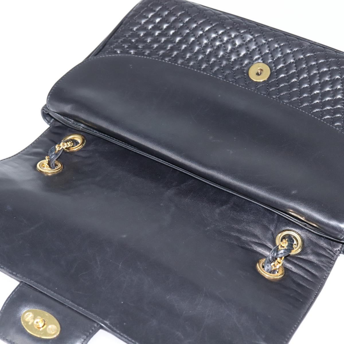 BALLY Chain Shoulder Bag Leather Black Gold Auth BA7303