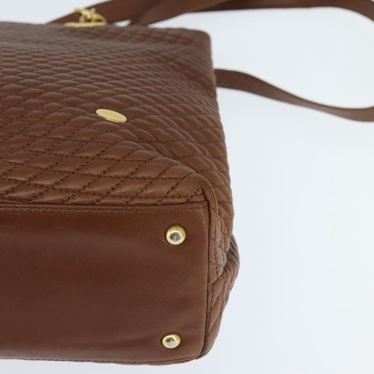 BALLY Tote Bag Leather Brown Gold Auth BA7304