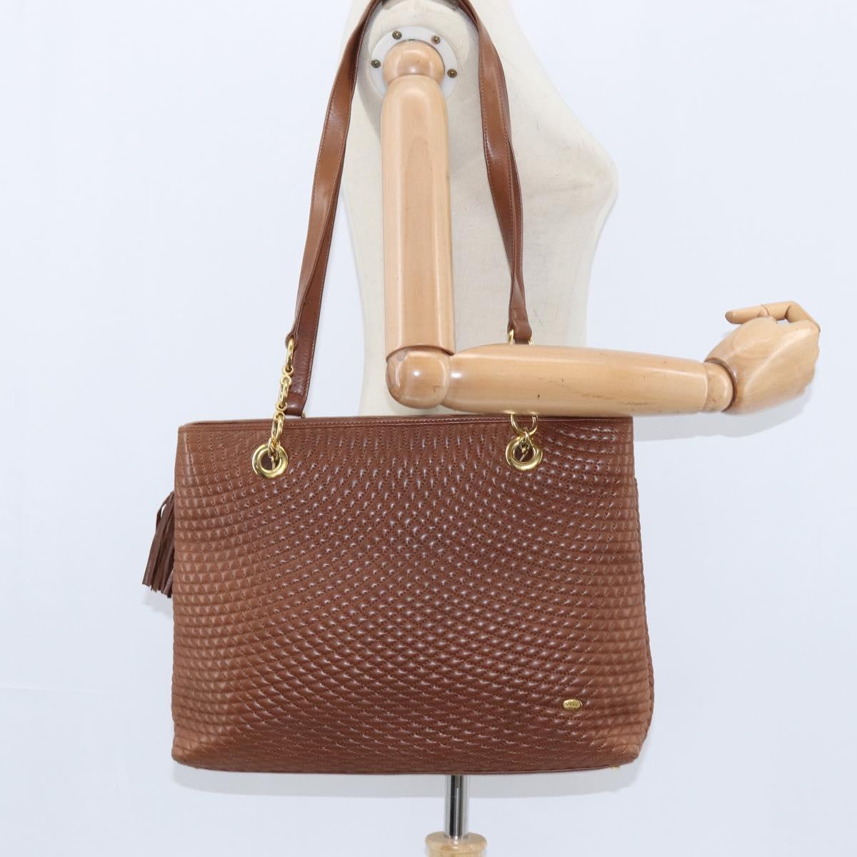 BALLY Tote Bag Leather Brown Gold Auth BA7304