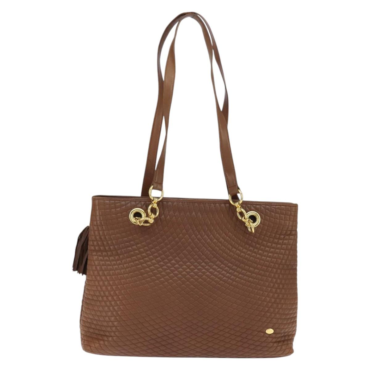 BALLY Tote Bag Leather Brown Gold Auth BA7304