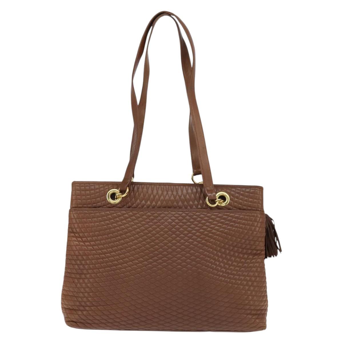 BALLY Tote Bag Leather Brown Gold Auth BA7304