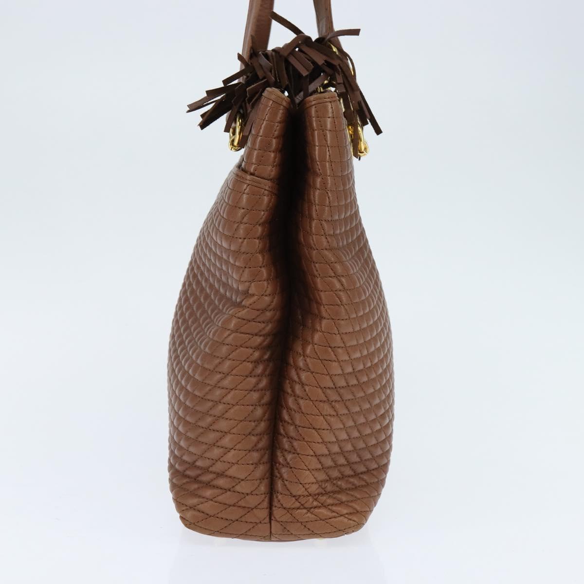 BALLY Tote Bag Leather Brown Gold Auth BA7304