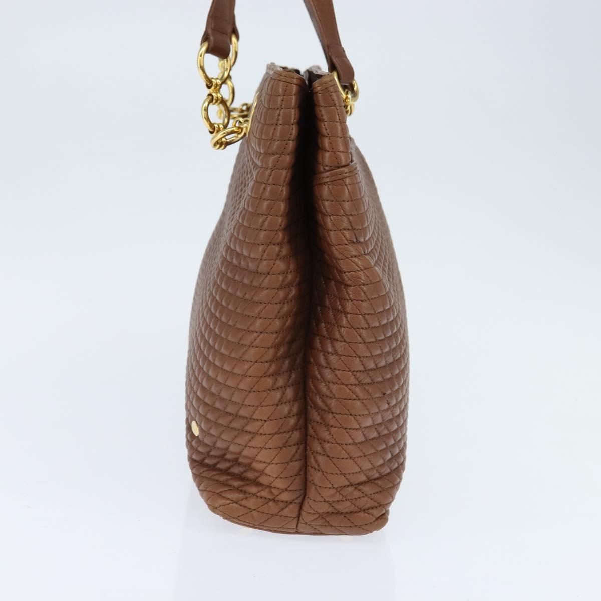 BALLY Tote Bag Leather Brown Gold Auth BA7304