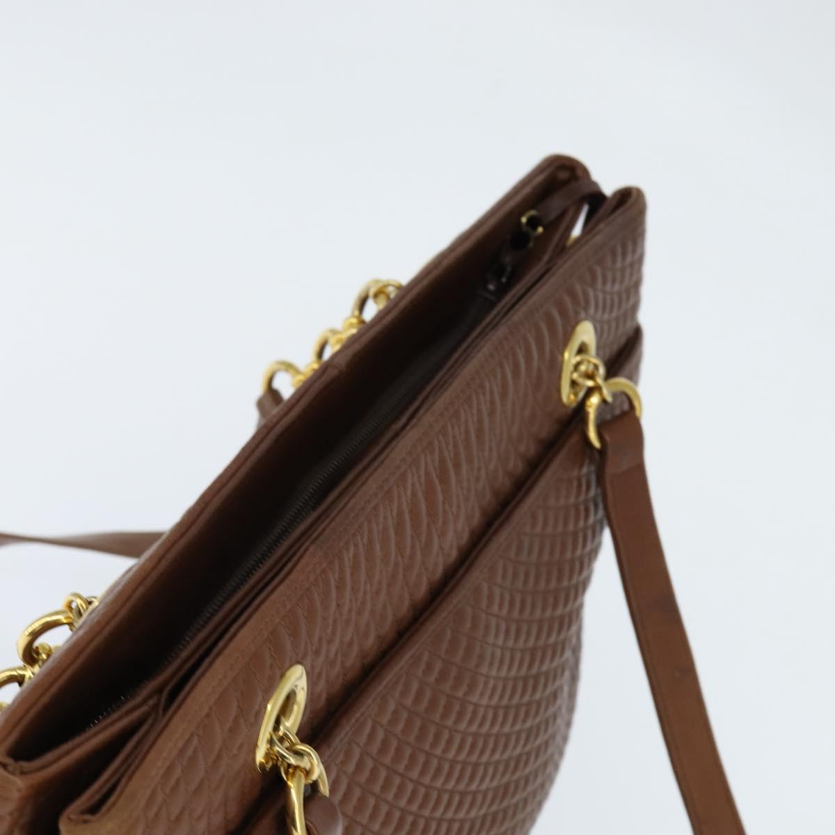 BALLY Tote Bag Leather Brown Gold Auth BA7304