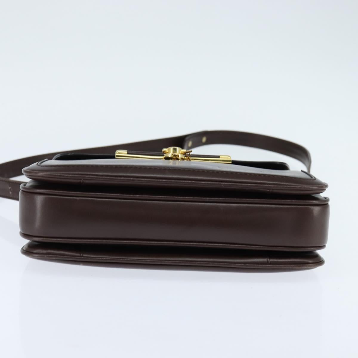 BALLY Shoulder Bag Leather Brown Gold Auth BA7305