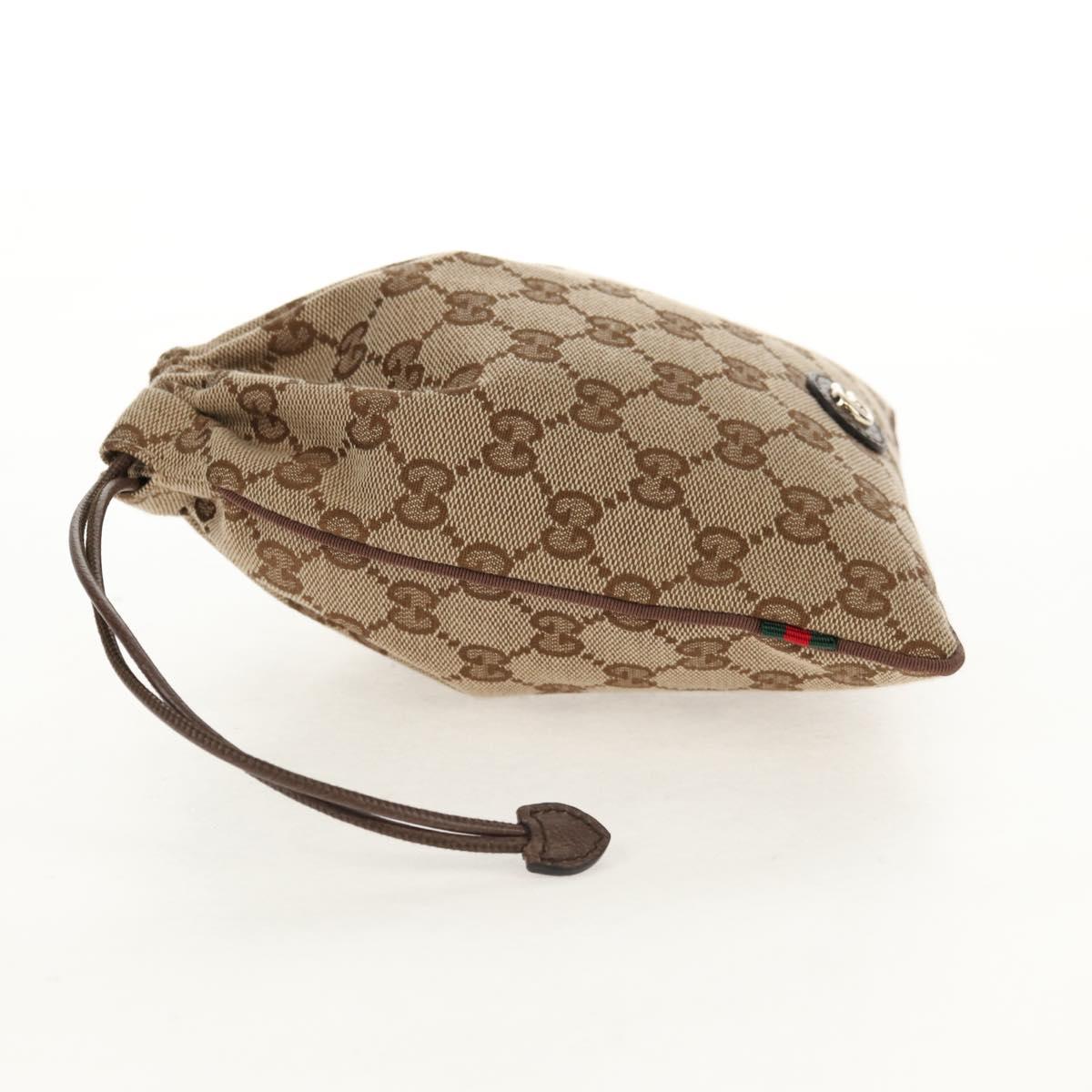 GUCCI GG Canvas Web Sherry Line Drawstring Pouch Beige Gold Auth BA7306M