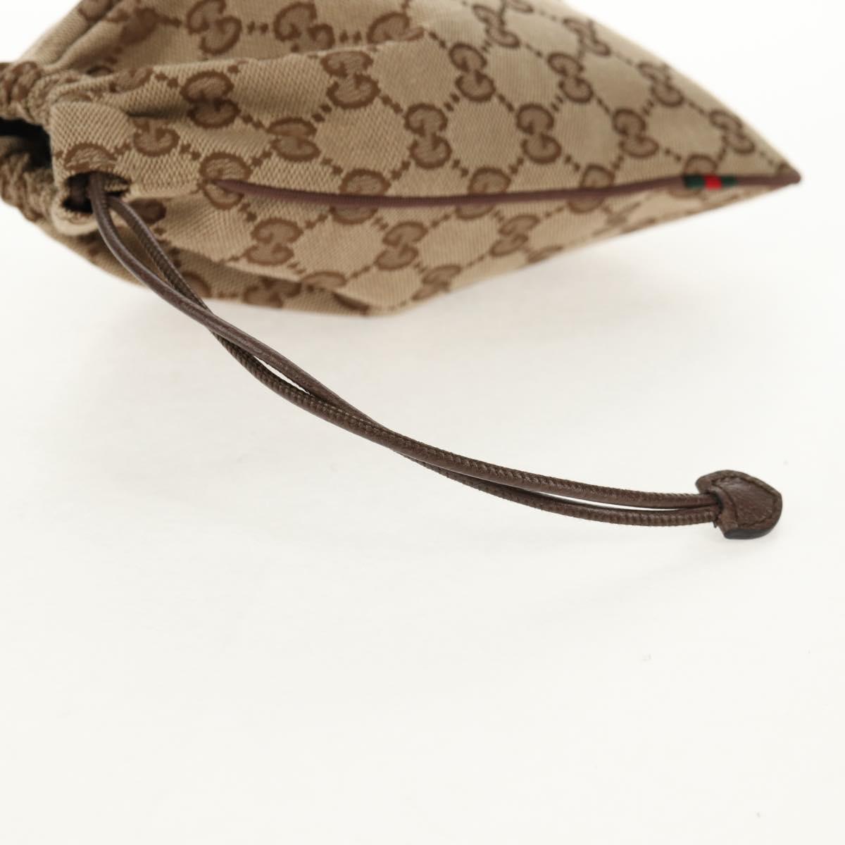 GUCCI GG Canvas Web Sherry Line Drawstring Pouch Beige Gold Auth BA7306M