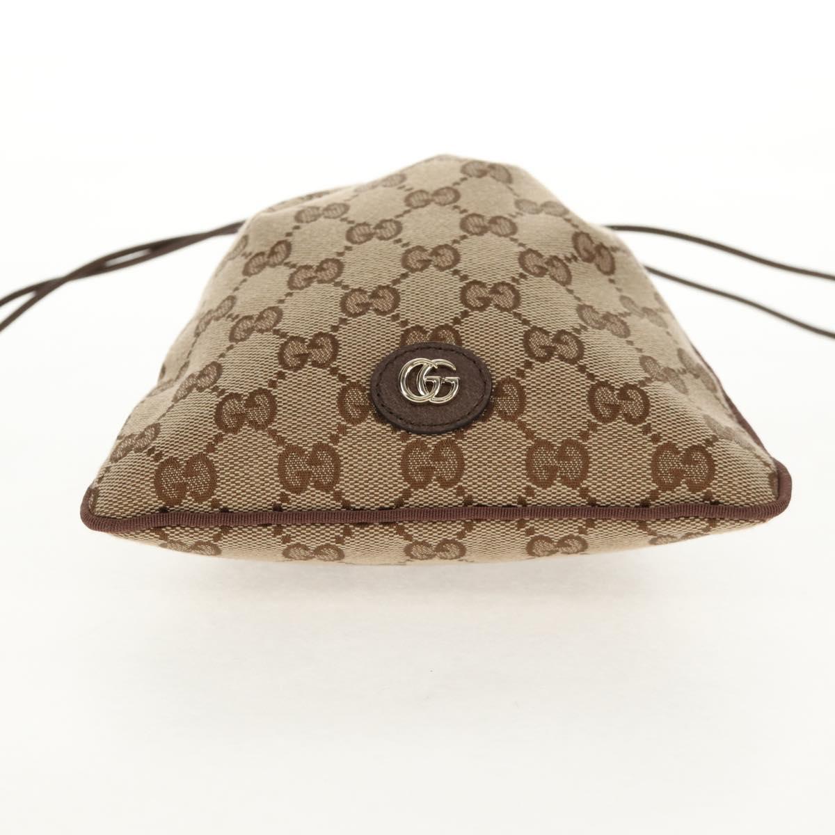GUCCI GG Canvas Web Sherry Line Drawstring Pouch Beige Gold Auth BA7306M