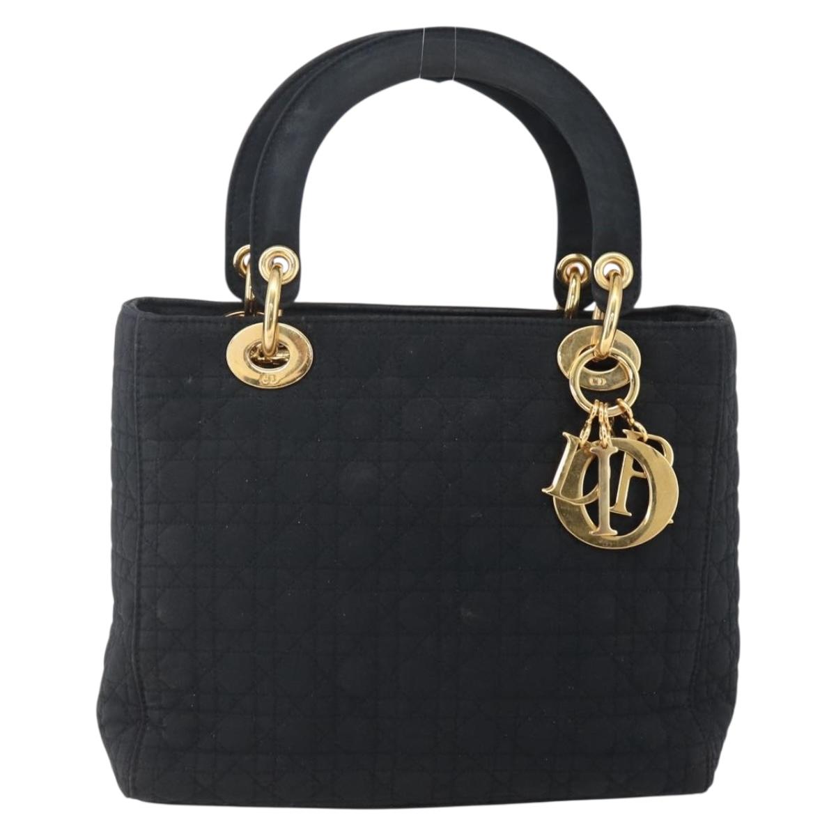 Christian Dior Canage Hand Bag Nylon Black Gold Auth BA7307