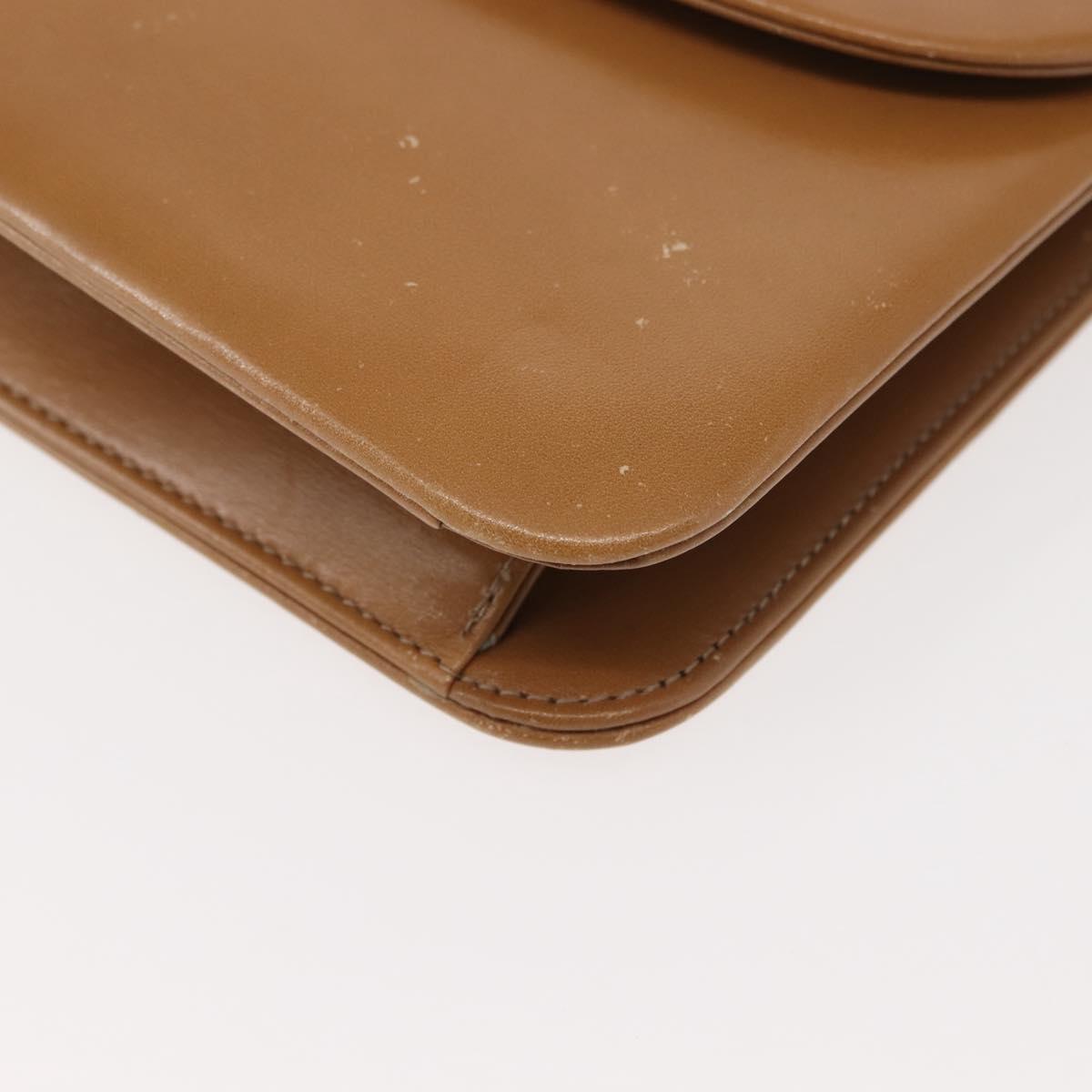 Christian Dior Chain Shoulder Bag Leather Beige Gold Auth BA7308