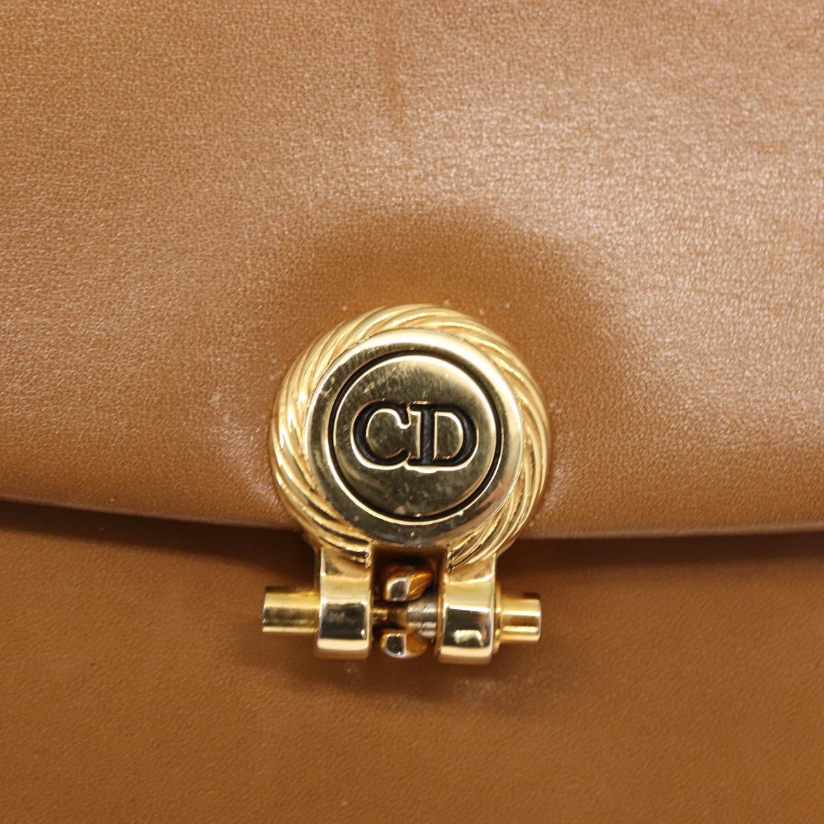 Christian Dior Chain Shoulder Bag Leather Beige Gold Auth BA7308