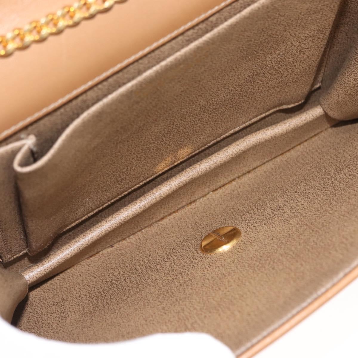 Christian Dior Chain Shoulder Bag Leather Beige Gold Auth BA7308