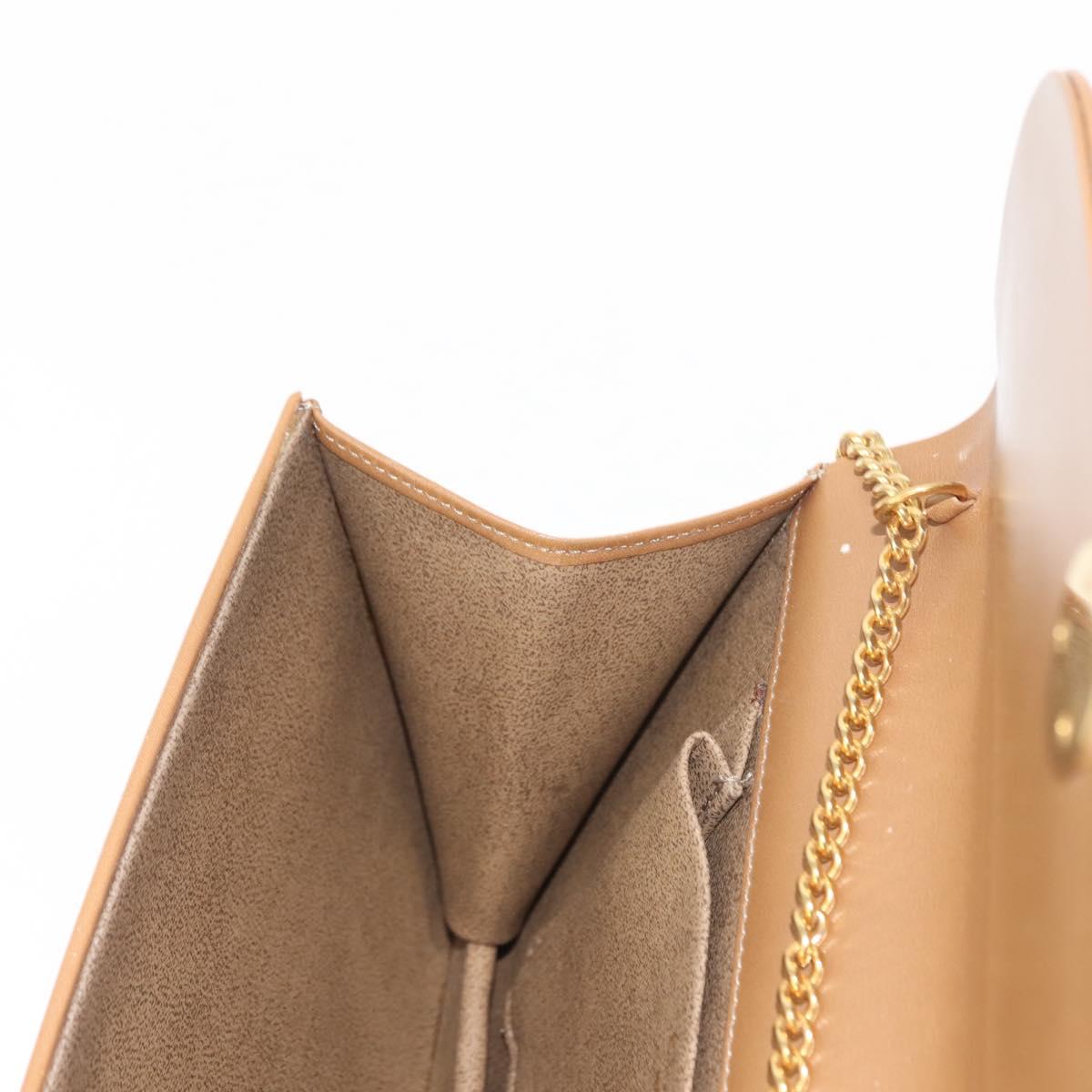 Christian Dior Chain Shoulder Bag Leather Beige Gold Auth BA7308