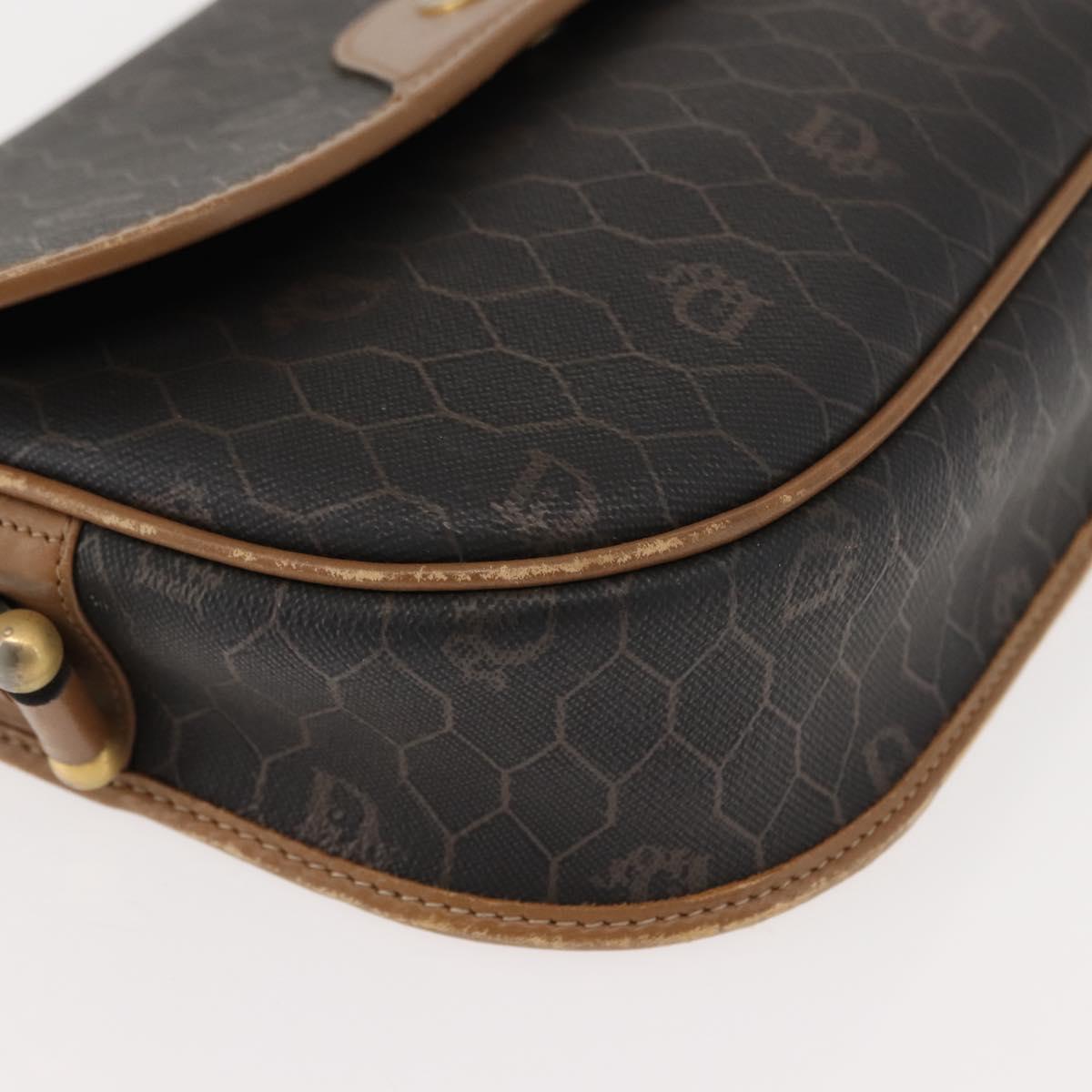 Christian Dior Honeycomb Canvas Shoulder Bag PVC Black Gold Auth BA7309