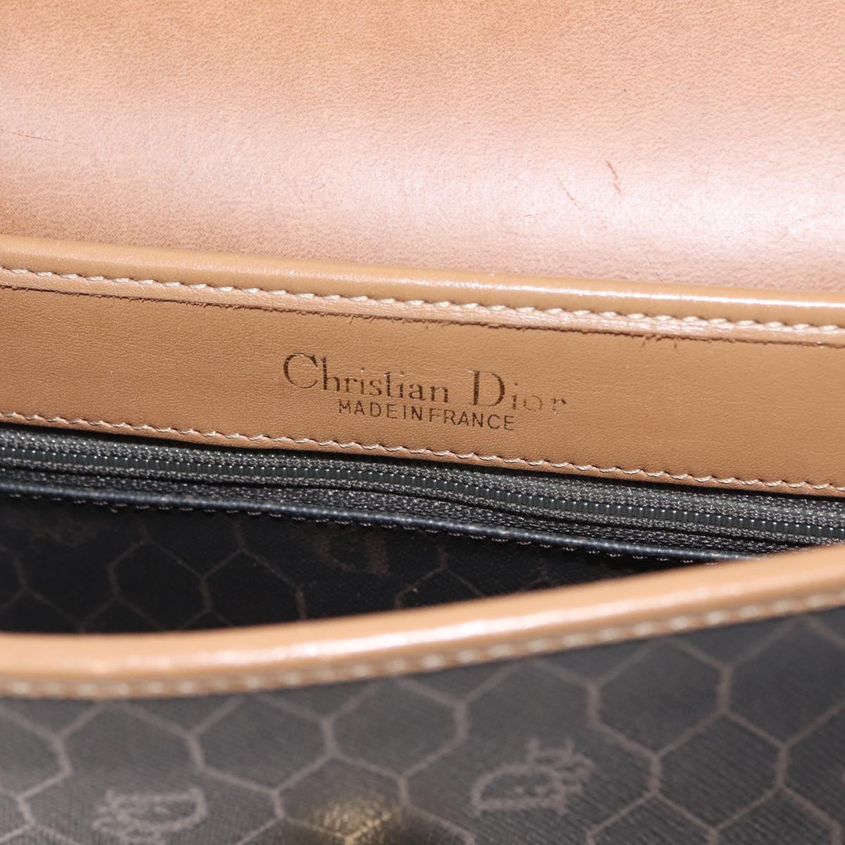 Christian Dior Honeycomb Canvas Shoulder Bag PVC Black Gold Auth BA7309