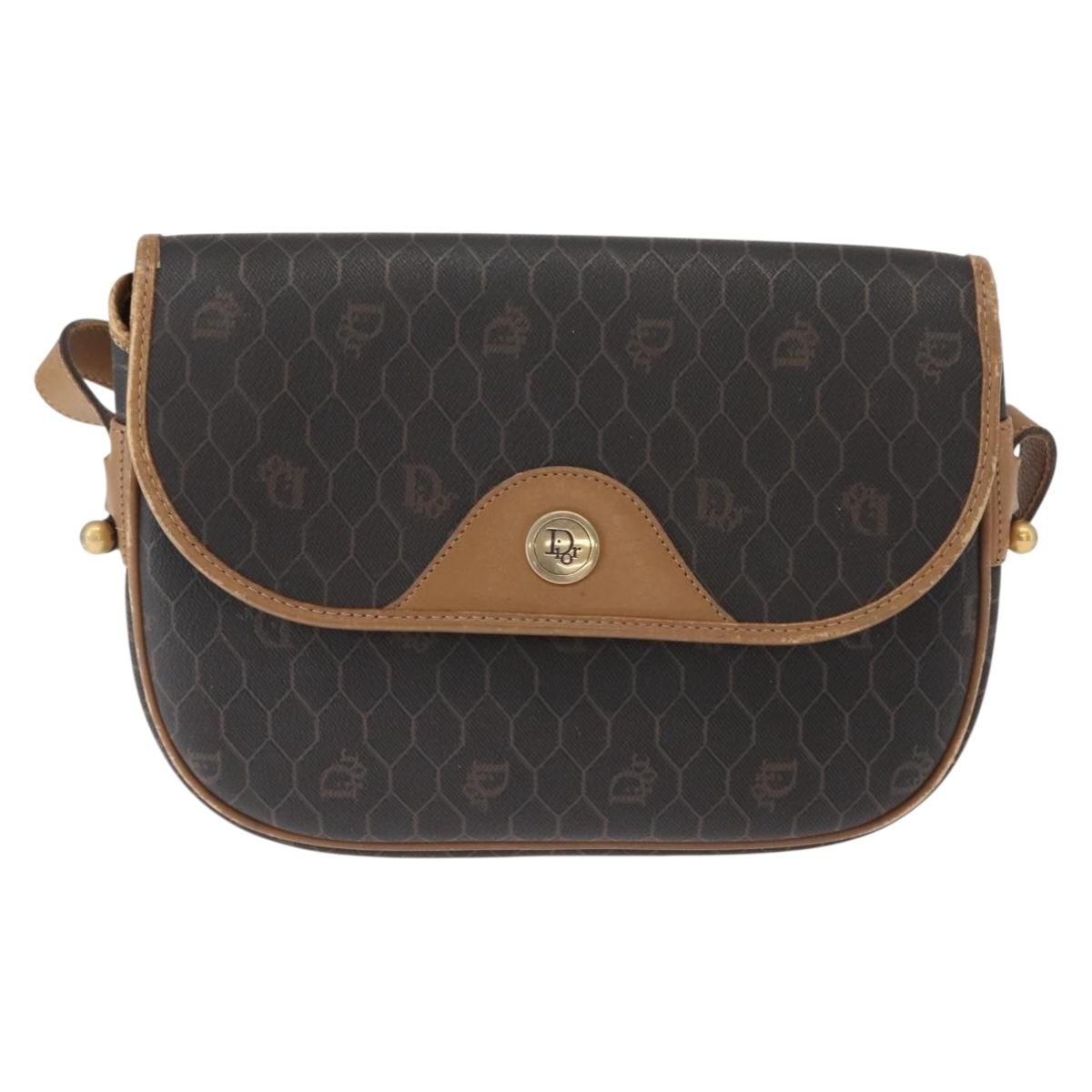 Christian Dior Honeycomb Canvas Shoulder Bag PVC Black Gold Auth BA7309