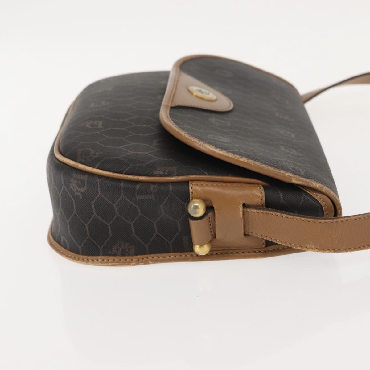 Christian Dior Honeycomb Canvas Shoulder Bag PVC Black Gold Auth BA7309