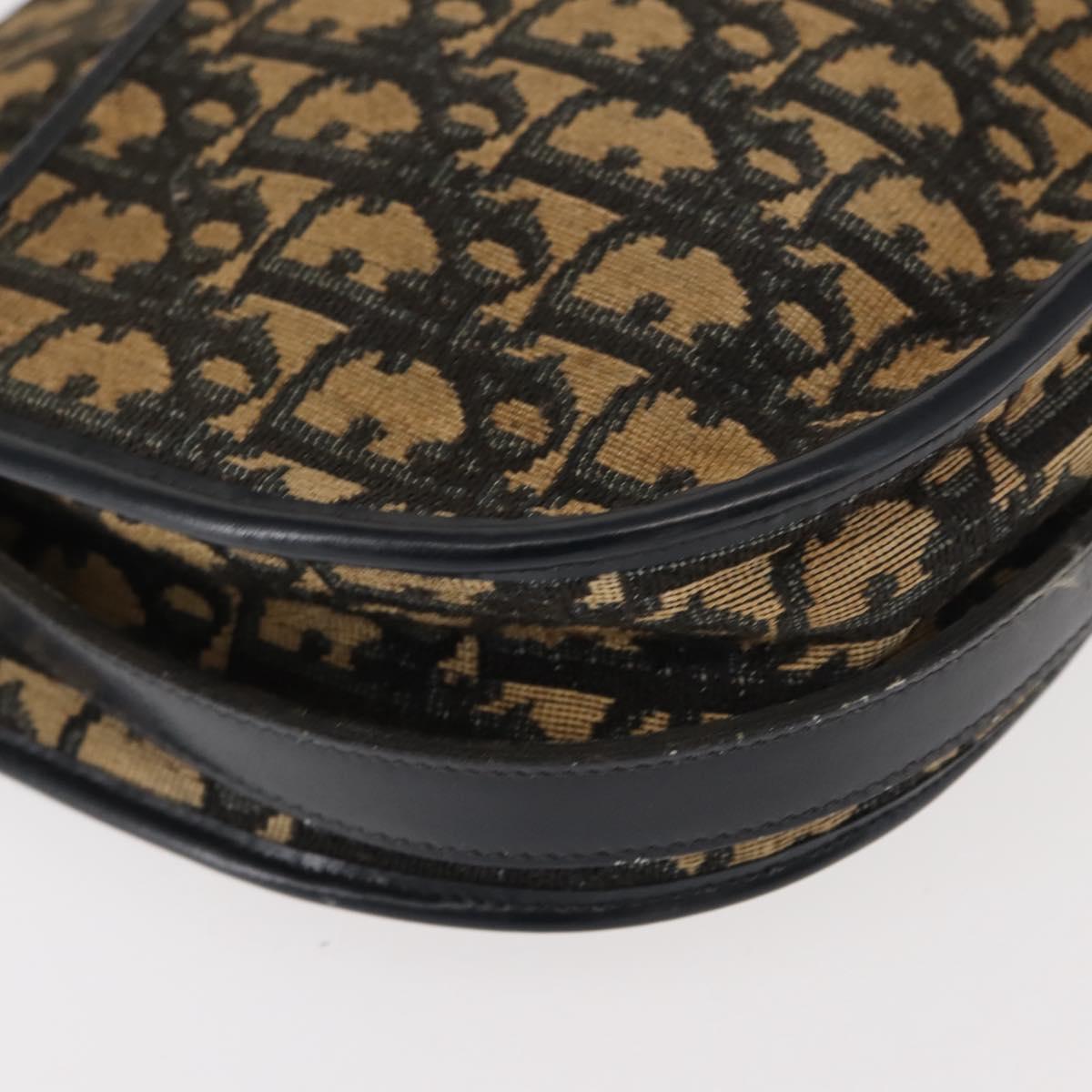 Christian Dior Trotter Canvas Shoulder Bag Navy Gold Auth BA7310