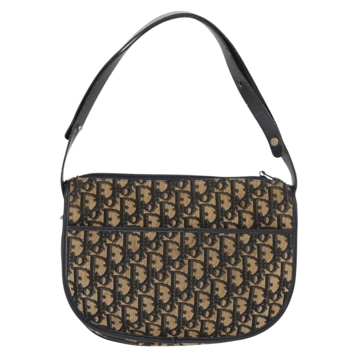 Christian Dior Trotter Canvas Shoulder Bag Navy Gold Auth BA7310