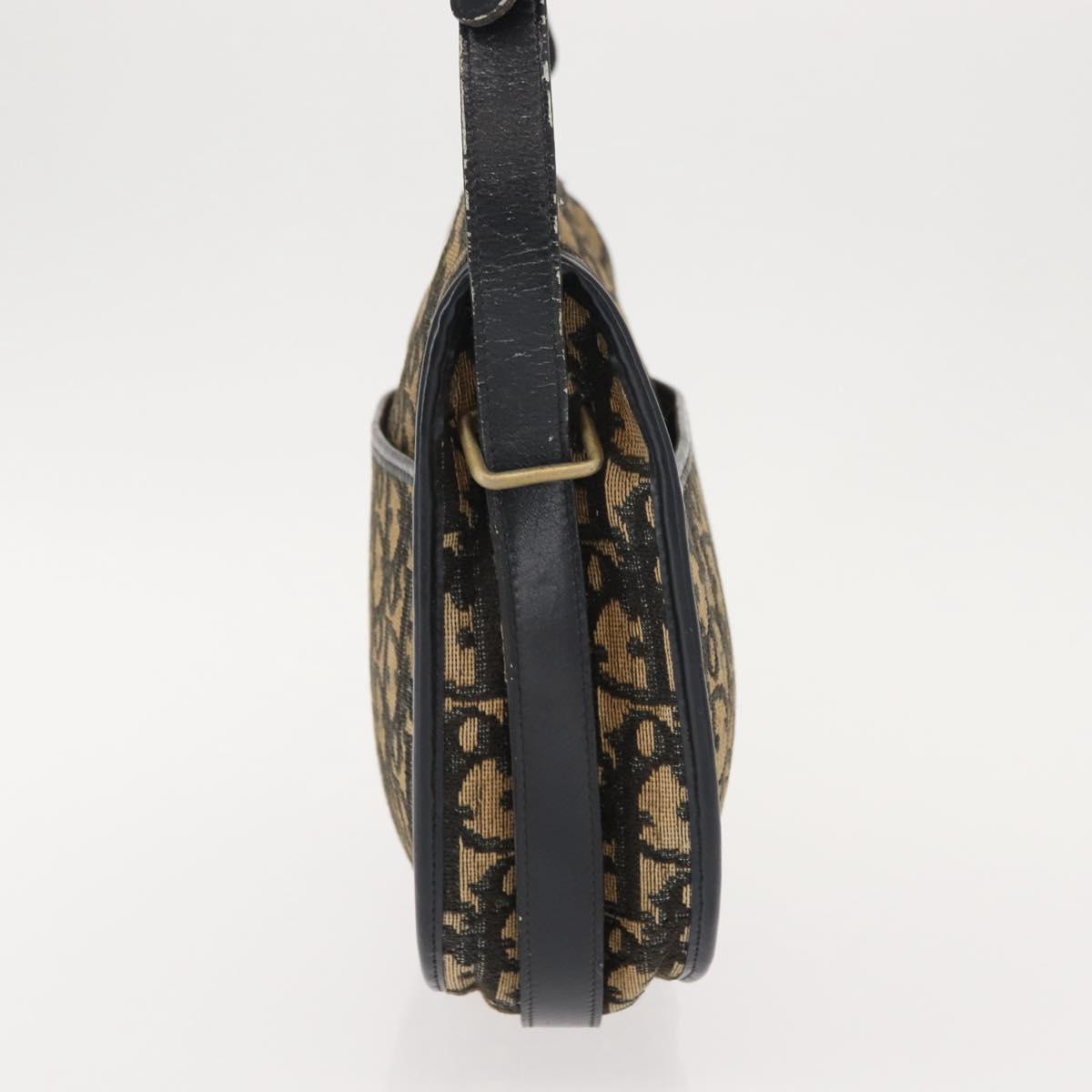 Christian Dior Trotter Canvas Shoulder Bag Navy Gold Auth BA7310