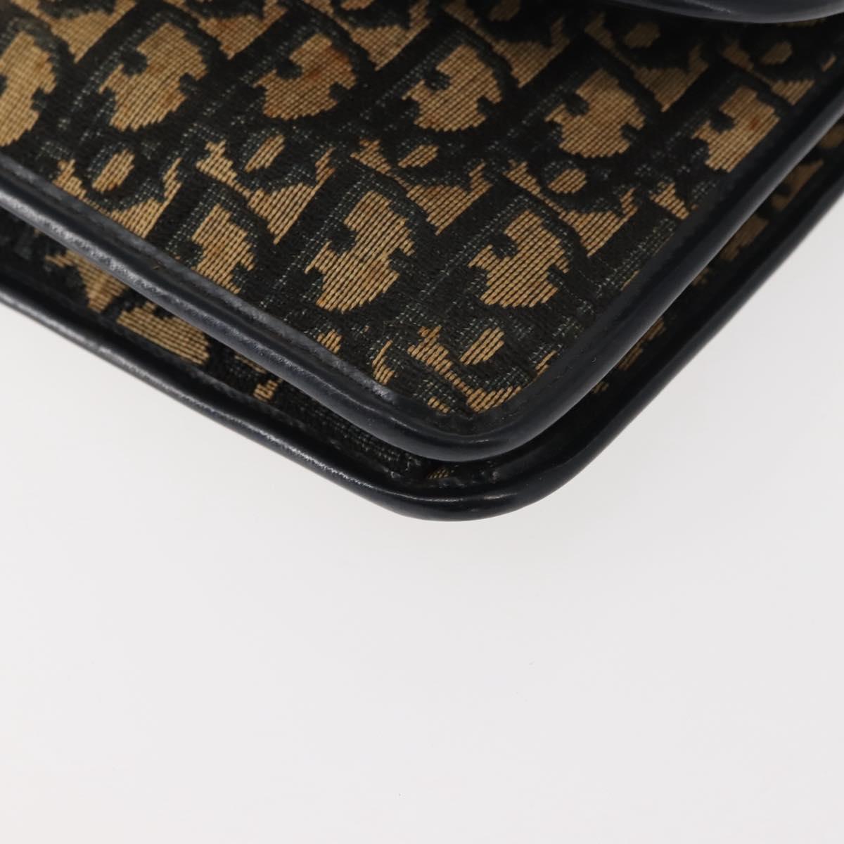 Christian Dior Trotter Canvas Shoulder Bag Navy Gold Auth BA7312