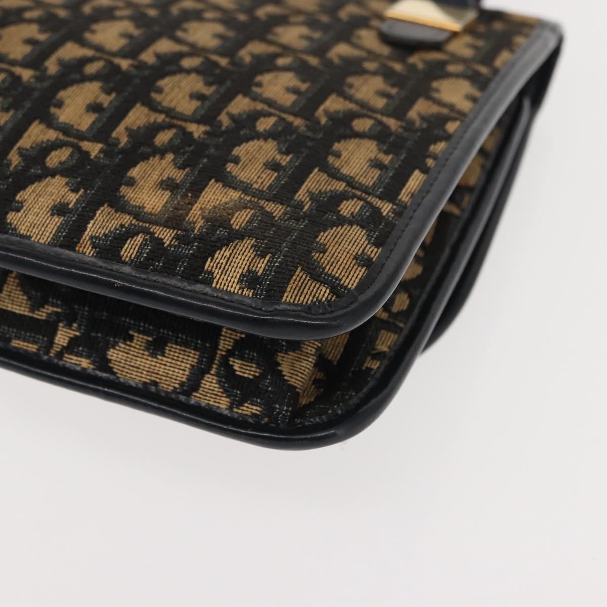 Christian Dior Trotter Canvas Shoulder Bag Navy Gold Auth BA7312