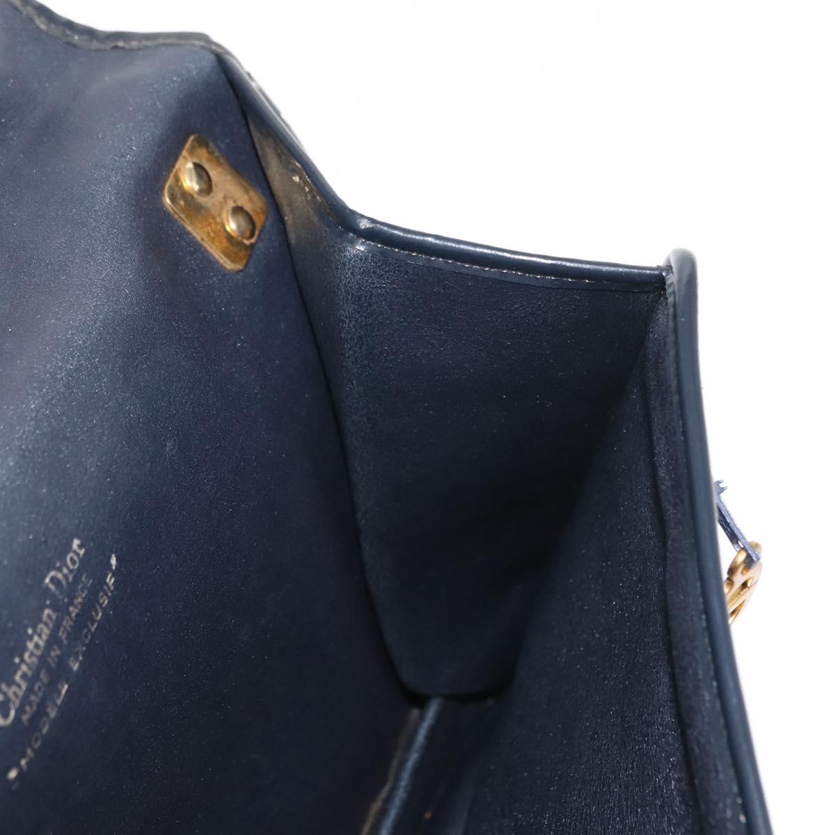 Christian Dior Trotter Canvas Shoulder Bag Navy Gold Auth BA7312