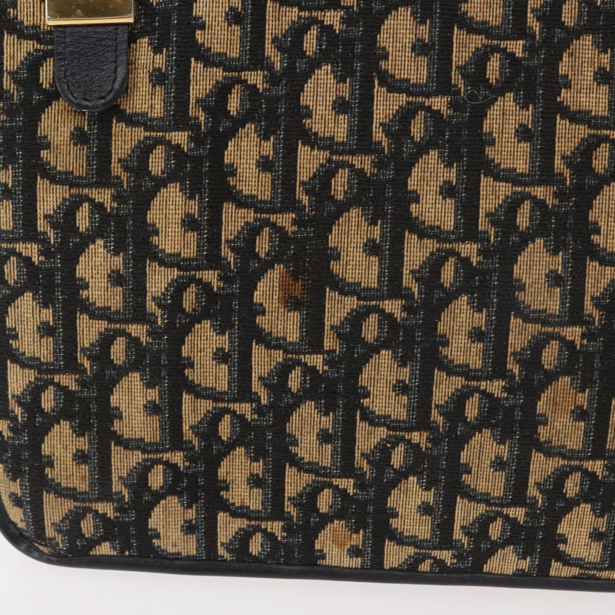 Christian Dior Trotter Canvas Shoulder Bag Navy Gold Auth BA7312