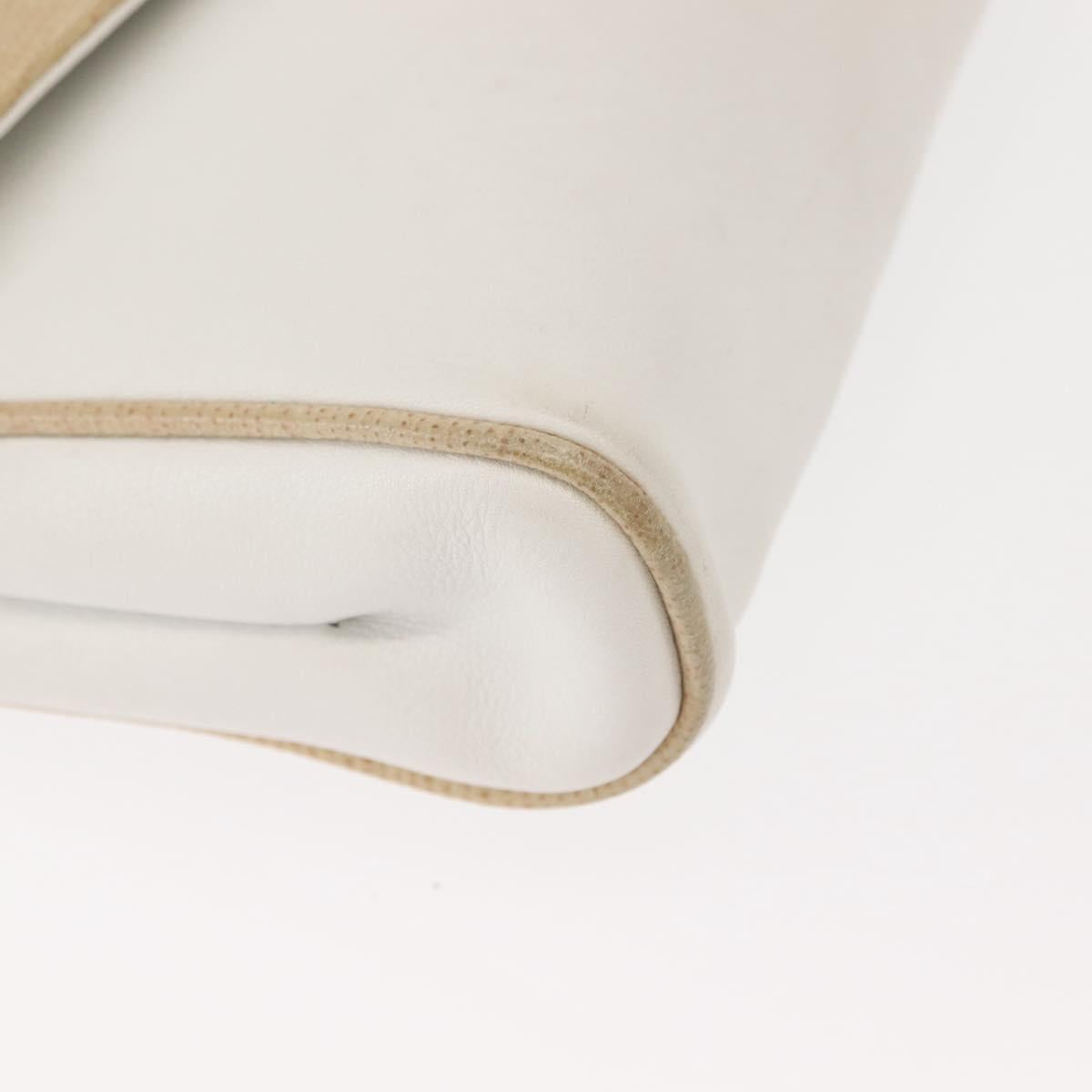 CELINE Shoulder Bag Leather White Gold Auth BA7313