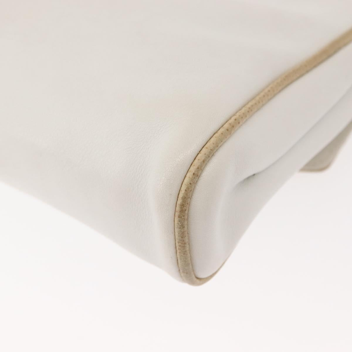 CELINE Shoulder Bag Leather White Gold Auth BA7313