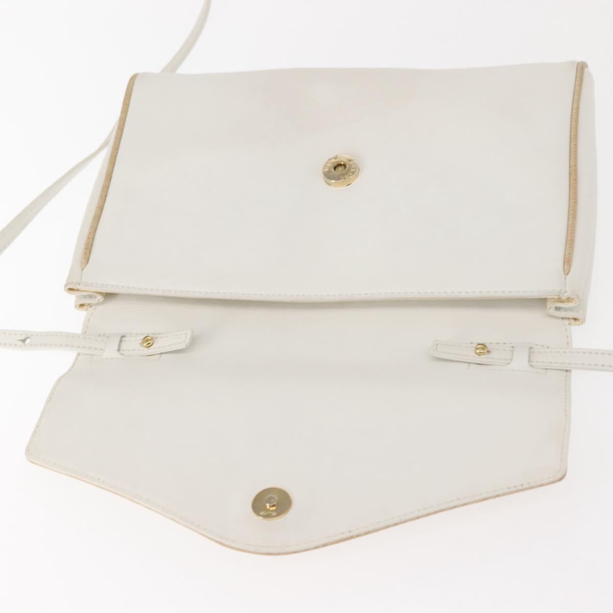 CELINE Shoulder Bag Leather White Gold Auth BA7313