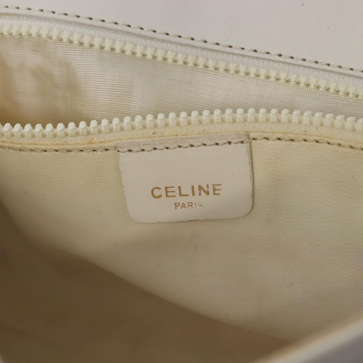 CELINE Shoulder Bag Leather White Gold Auth BA7313