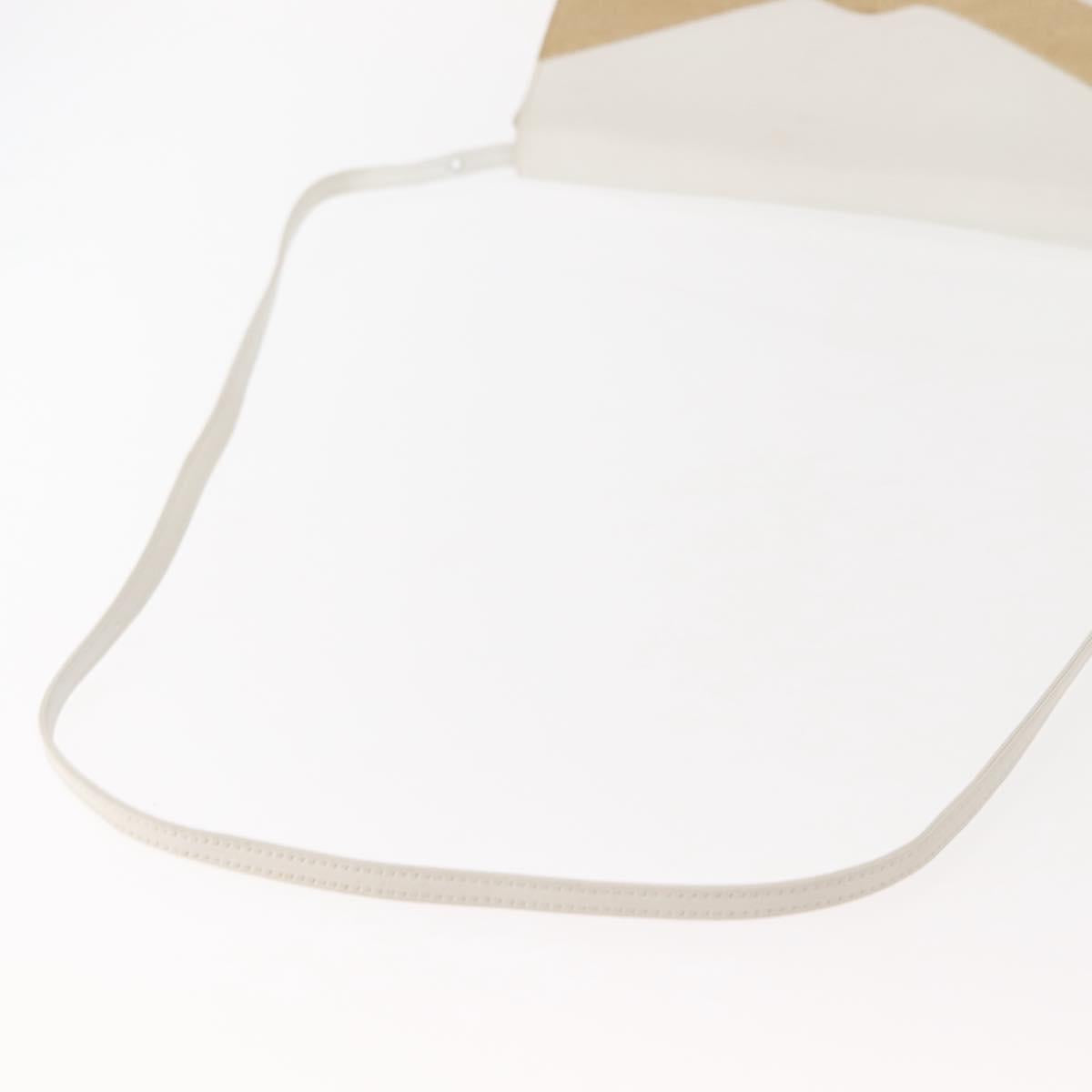 CELINE Shoulder Bag Leather White Gold Auth BA7313